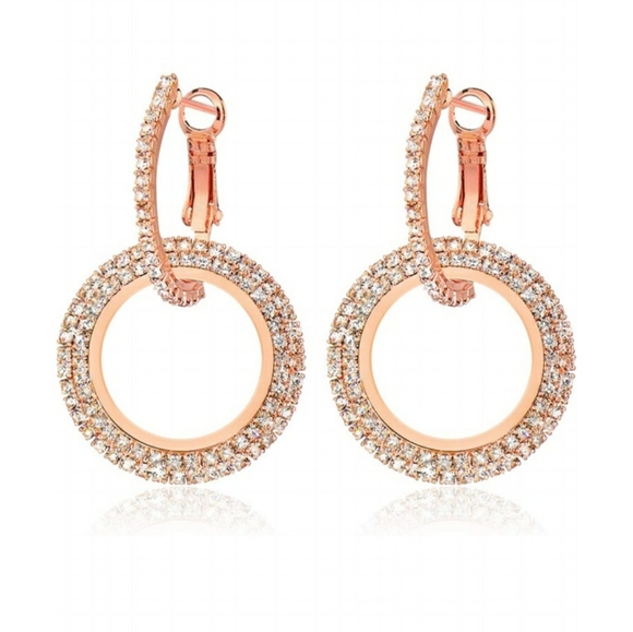Sparkle Rose Gold Tone Circle CZ Earrings - Picture 3 of 6